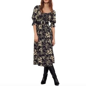 ba&sh Shaya Midi Black Cream Floral Dress 1